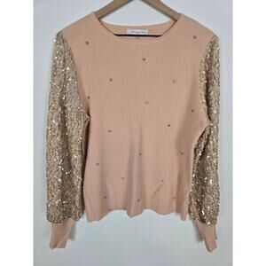 Sioni Blush Pink Sweater Gold Sequin Statement Sleeves Size Large